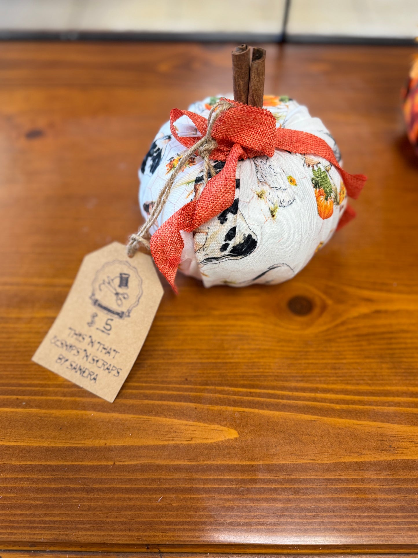 Fabric Pumpkin with Cinnamon Stem
