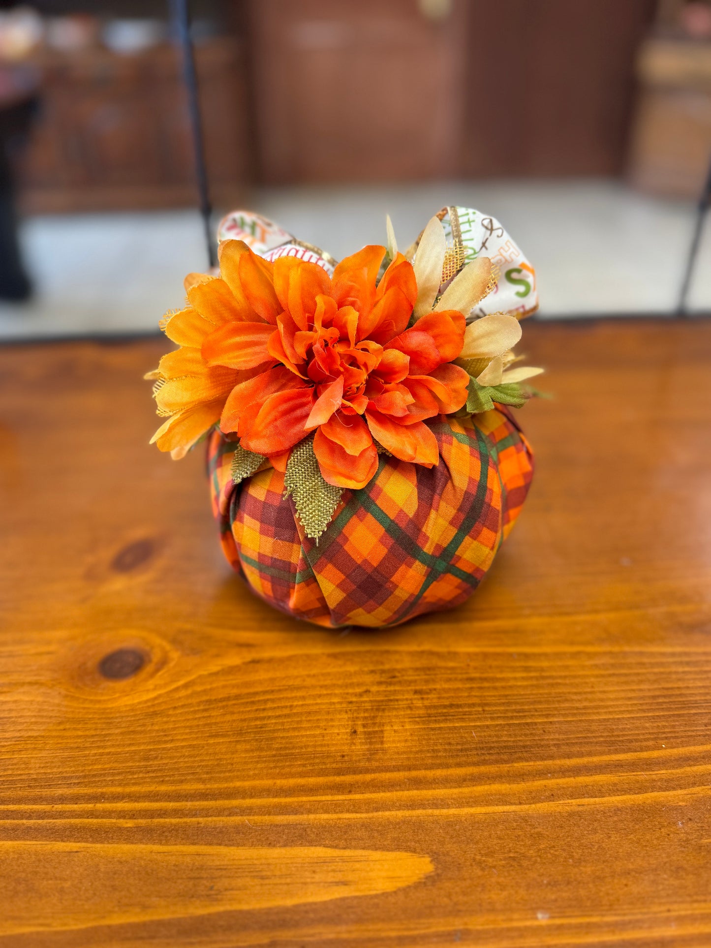 Plaid Fabric Pumpkin with Autumn Accents