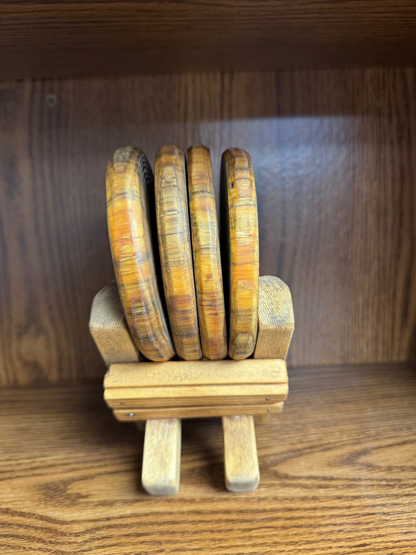 Handcrafted Wooden Coaster Set with Rustic Stand