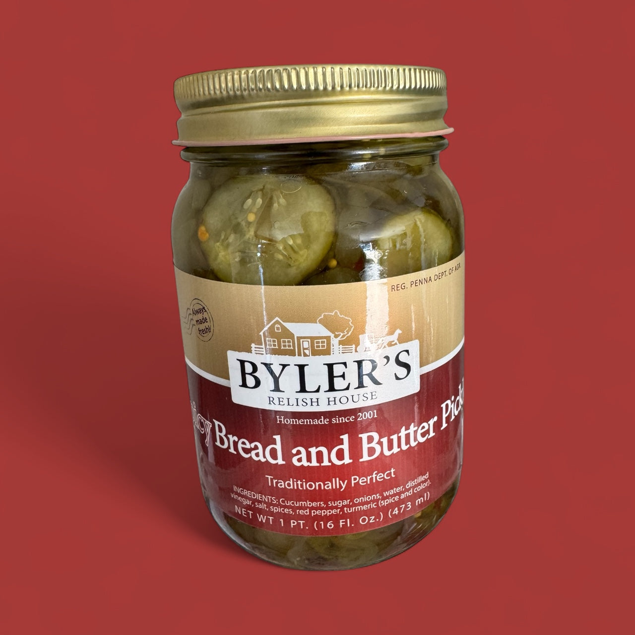 Byler’s Relish House – Spicy Bread and Butter Pickles (16 oz / 473 ml)