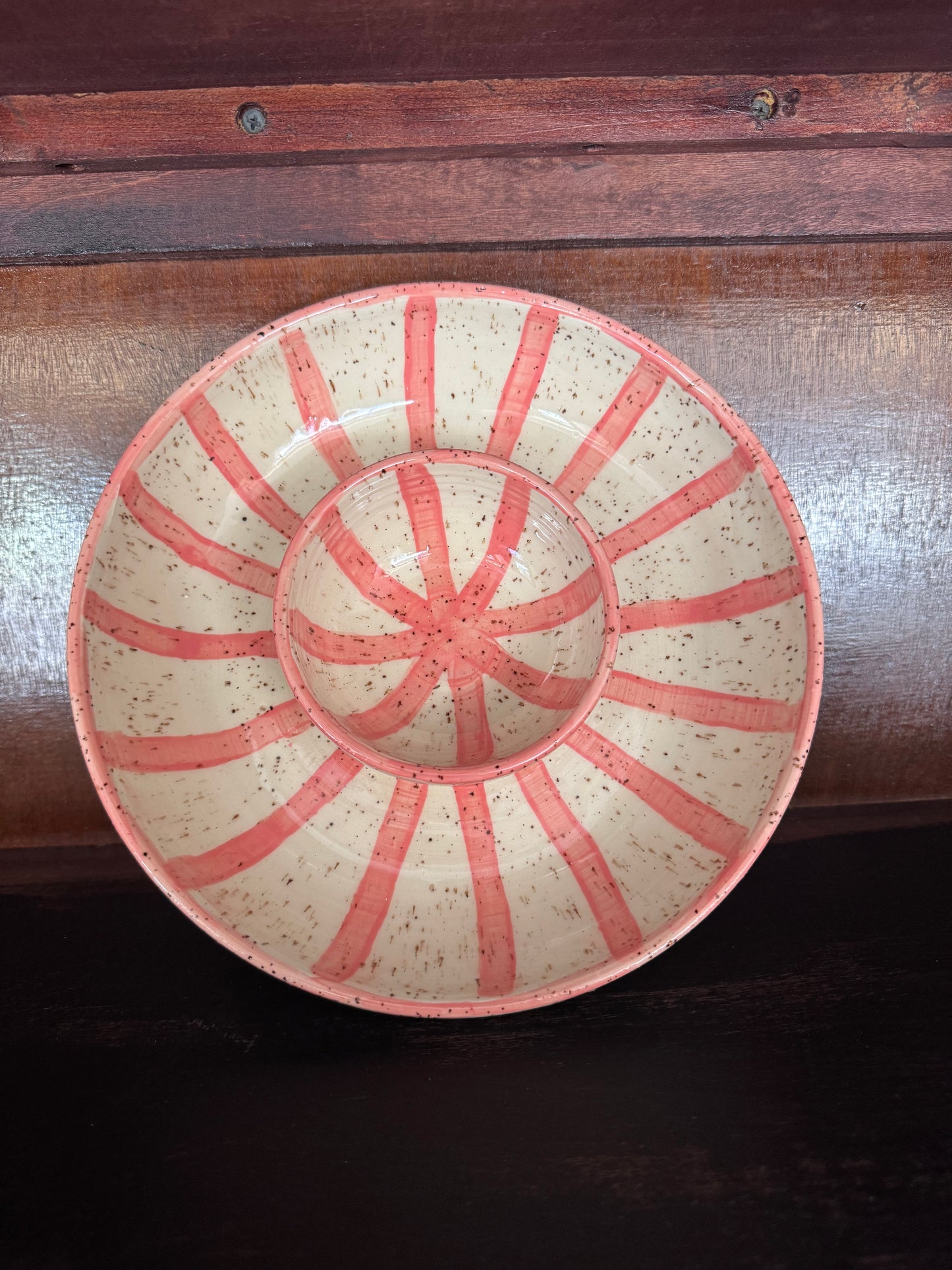 Handmade Appalachian Pottery Bowl – Red Sunburst Design