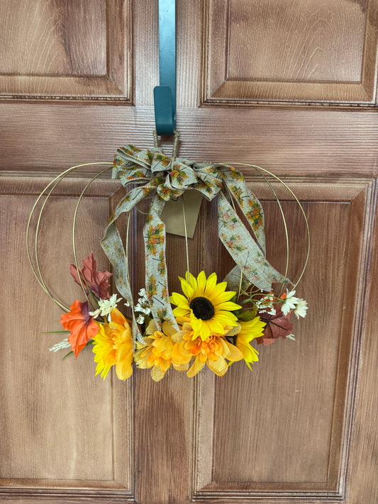 Pumpkin Wire Wreath with Autumn Florals