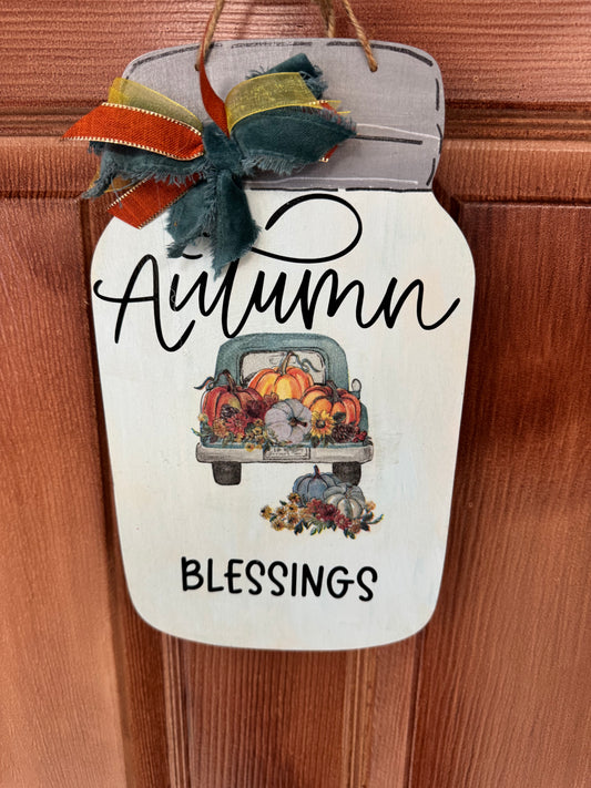 “Autumn Blessings” Mason Jar Sign