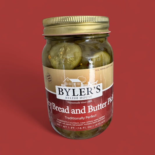 Byler’s Relish House – Spicy Bread and Butter Pickles (16 oz / 473 ml)