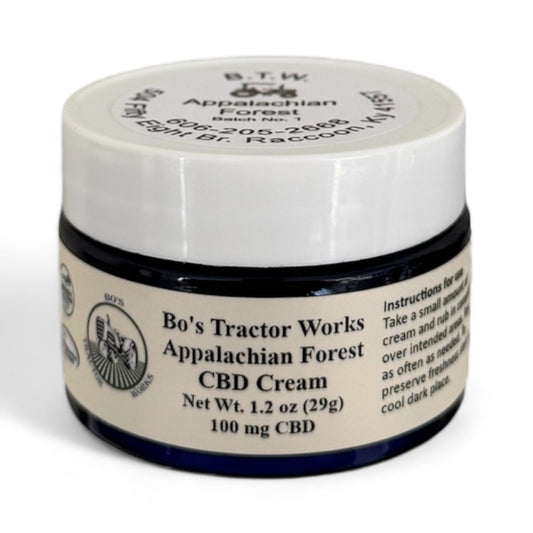 Bo’s Tractor Works Appalachian Forest CBD Cream.