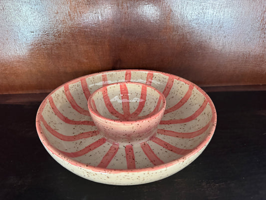 Handmade Appalachian Pottery Bowl – Red Sunburst Design